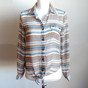 Edge Button Up Long Sleeve Shirt, Stripes